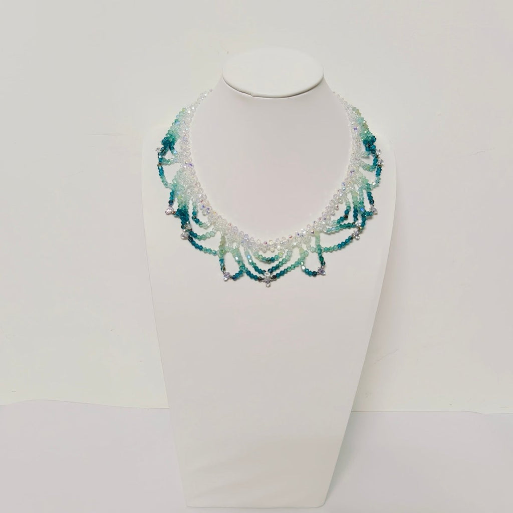 Mariam's Collection Handmade Woven Beaded Necklace | Glass Beads & Shell Pearls Choker | Intricate… — fabric or material deta
