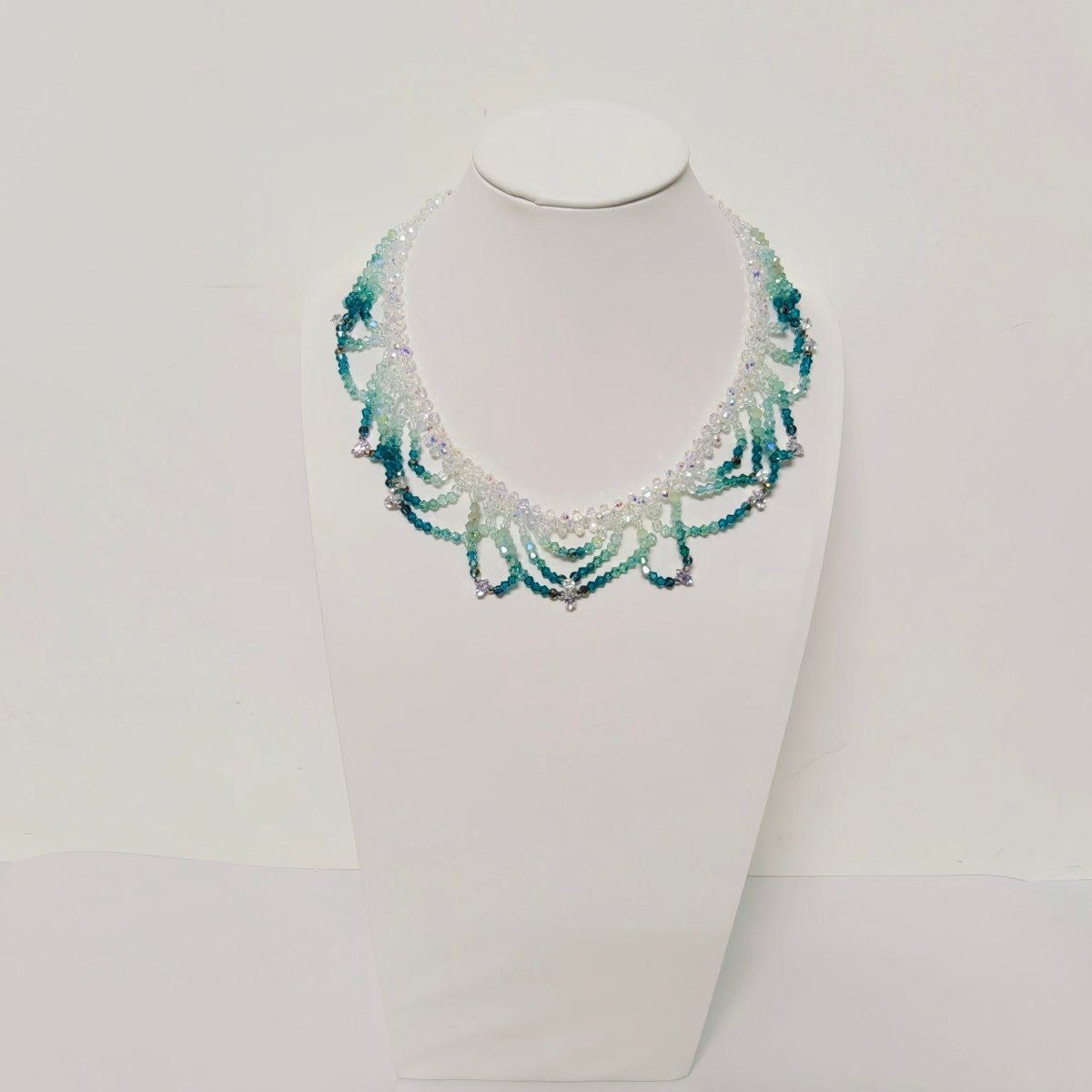 Mariam's Collection Handmade Woven Beaded Necklace | Glass Beads & Shell Pearls Choker | Intricate… — fabric or material deta