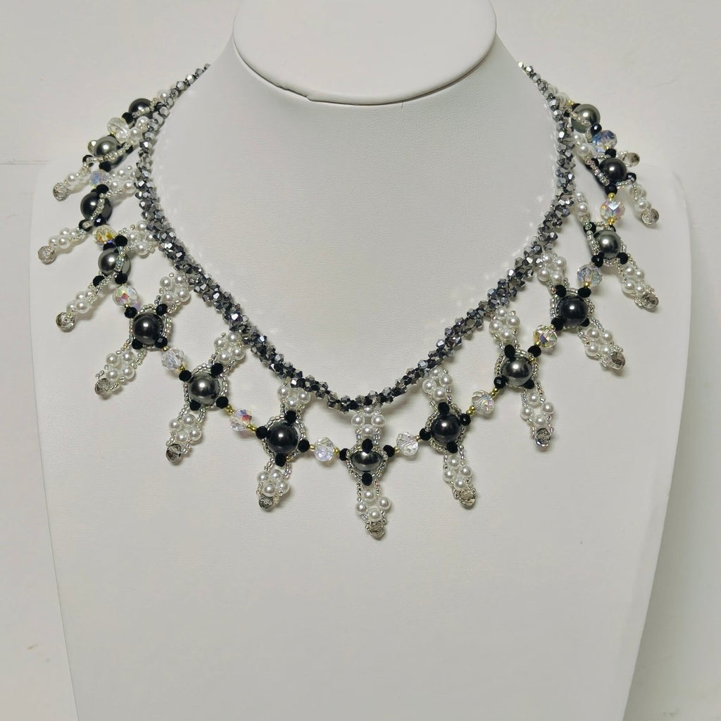 Mariam's Collection Handmade Woven Beaded Necklace | Glass Beads & Shell Pearls Choker | Intricate Seed Bead Art Necklace (MAC343) — lifestyle worn / used context