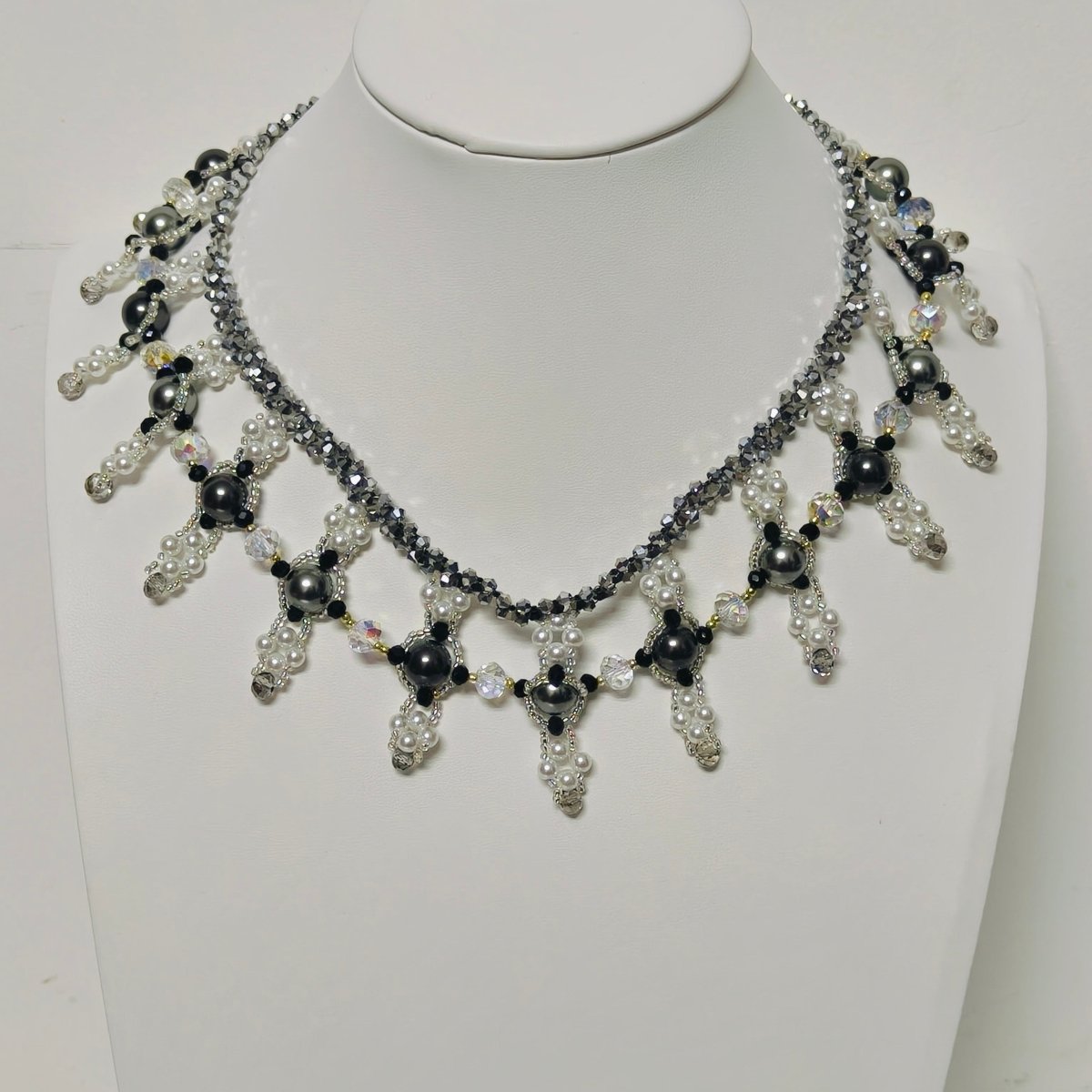 Mariam's Collection Handmade Woven Beaded Necklace | Glass Beads & Shell Pearls Choker | Intricate Seed Bead Art Necklace (MAC343) — lifestyle worn / used context