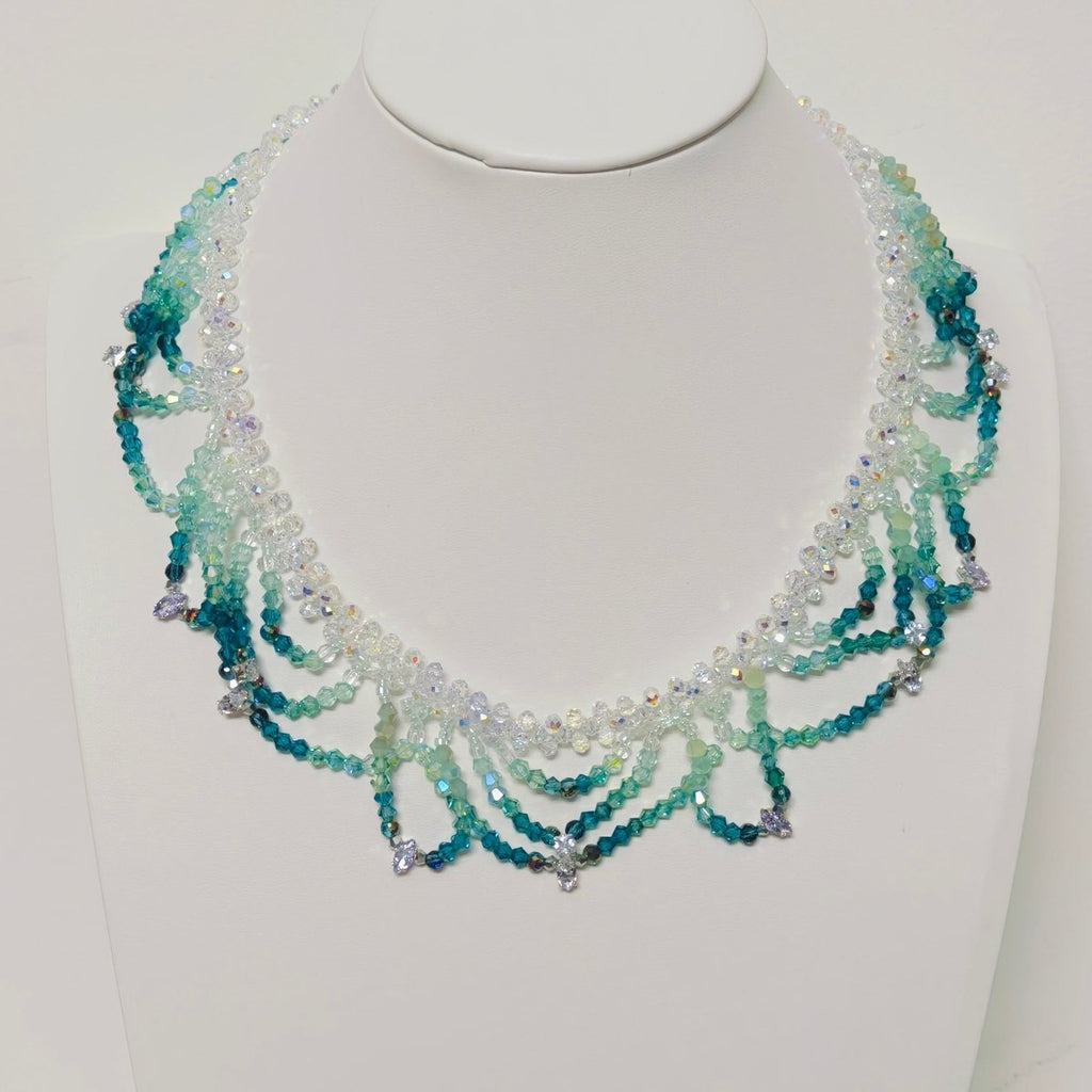 Mariam's Collection Handmade Woven Beaded Necklace | Glass Beads & Shell Pearls Choker | Intricate… — fabric or material deta