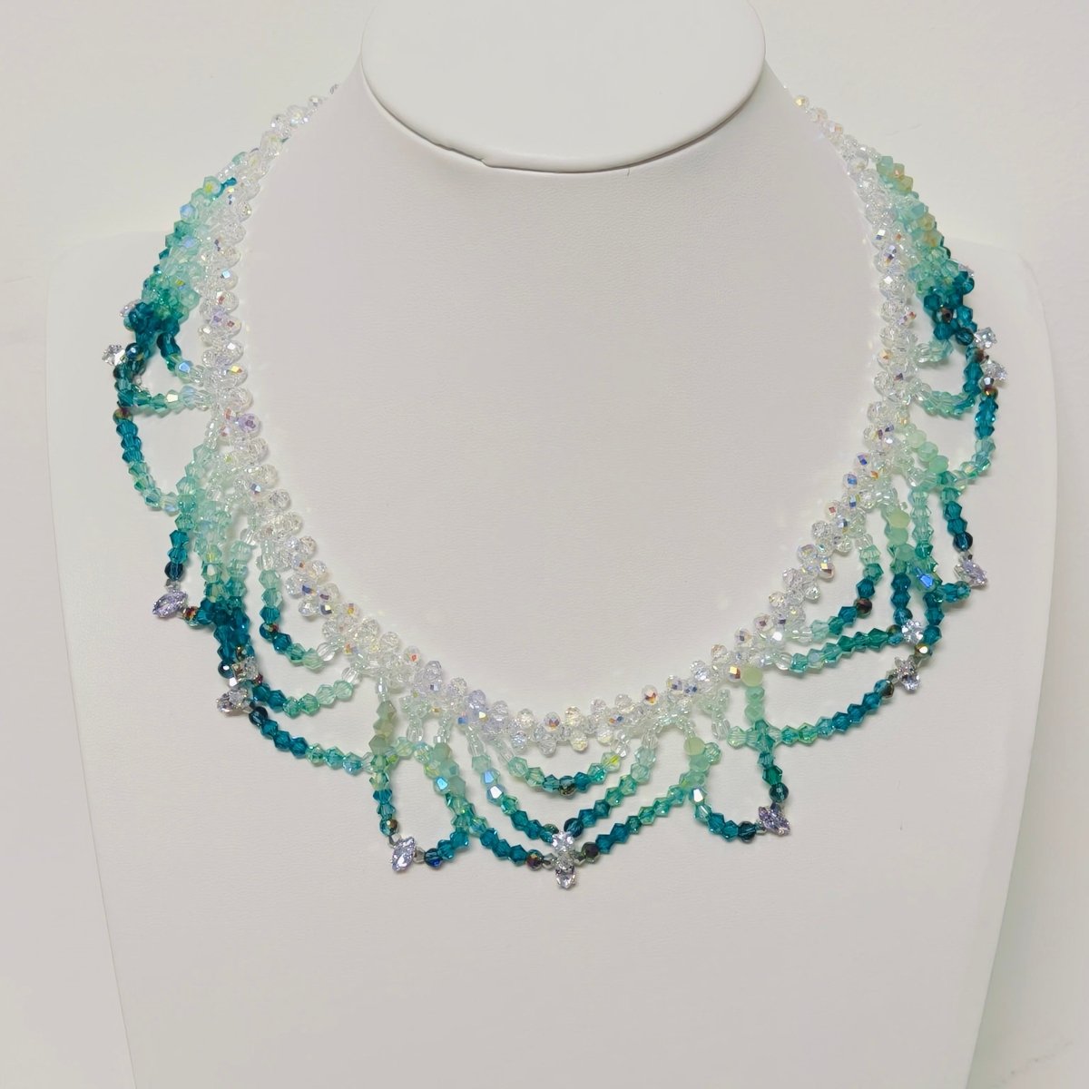 Mariam's Collection Handmade Woven Beaded Necklace | Glass Beads & Shell Pearls Choker | Intricate… — fabric or material deta