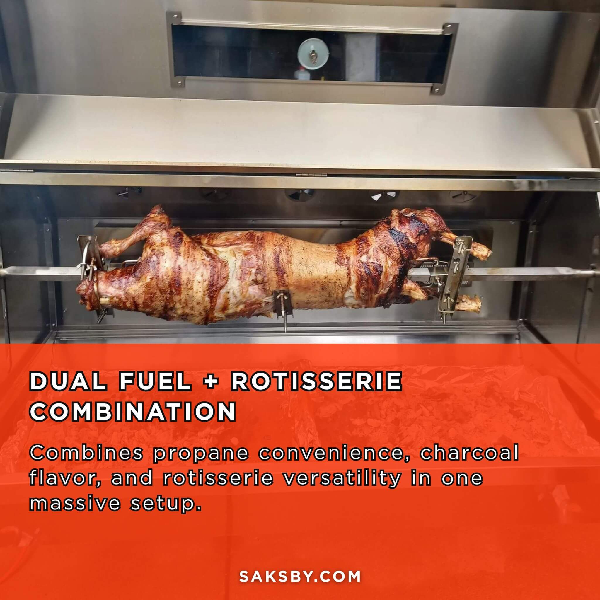 Extra-Large Stainless Steel Propane And Charcoal BBQ Rotisserie (SAK14873) – SAKSBY WHOLESALE, view 3