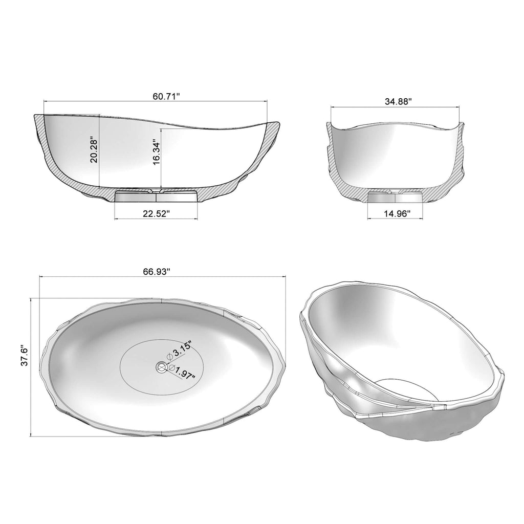 Nuvia Extra-Large 67-Inch Modern Freestanding Oval Resin Soaking Bathtub (SAK39750) – SAKSBY WHOLESALE, view 6