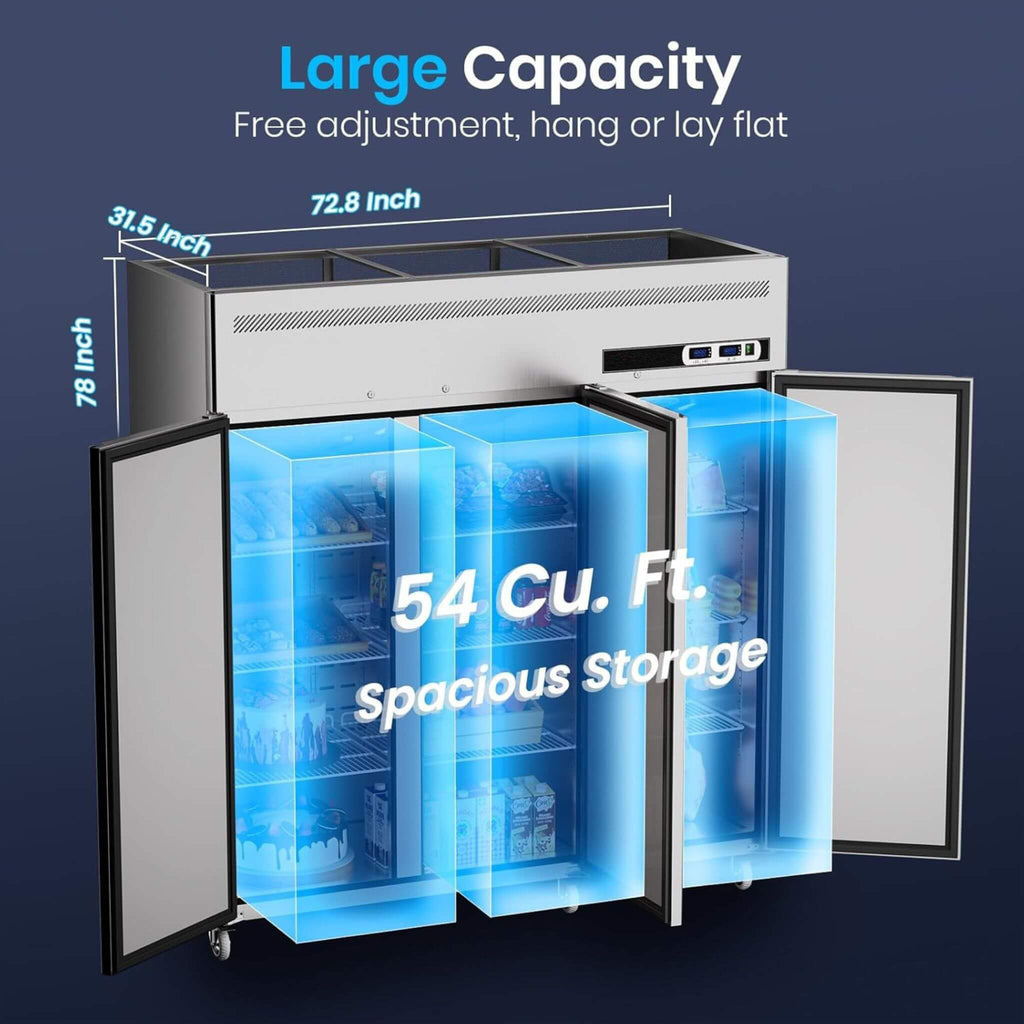 Extra-Large 72-Inch 54 Cu.Ft Commercial 3-Door Upright Reach-In Freezer Refrigerator Combo With Wheels (SAK68325) – SAKSBY WH