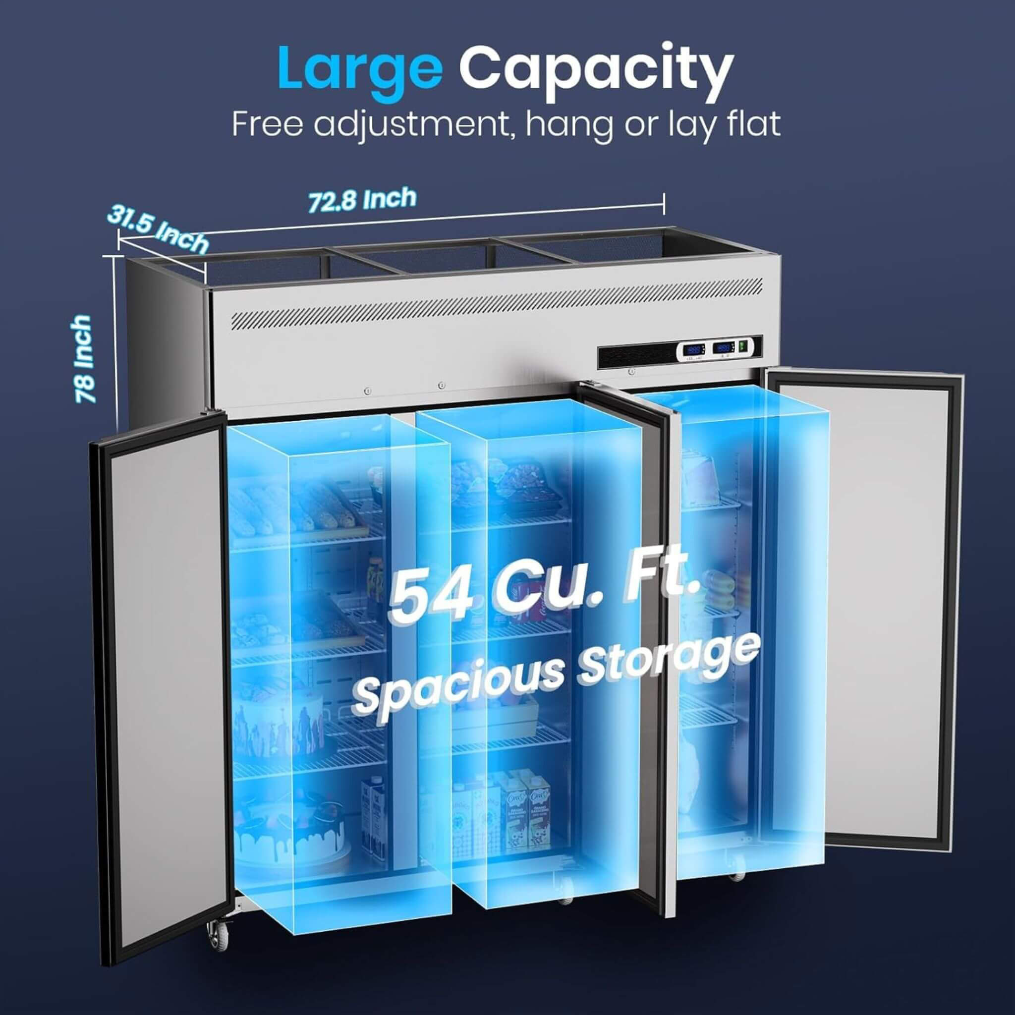 Extra-Large 72-Inch 54 Cu.Ft Commercial 3-Door Upright Reach-In Freezer Refrigerator Combo With Wheels (SAK68325) – SAKSBY WH