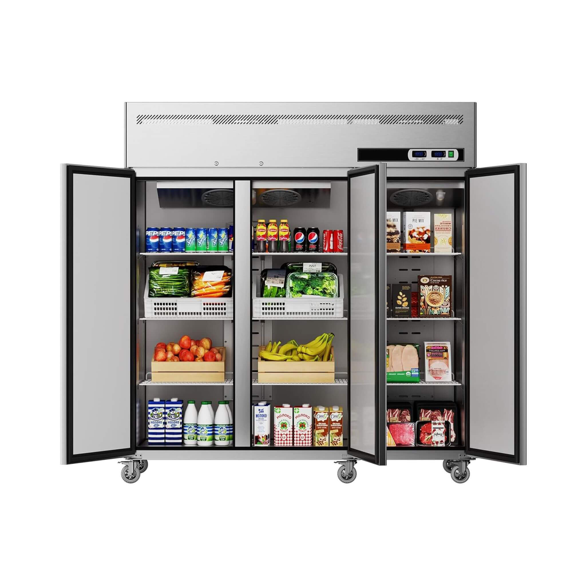 Extra-Large 72-Inch 54 Cu.Ft Commercial 3-Door Upright Reach-In Freezer Refrigerator Combo With Wheels (SAK68325) – SAKSBY WH