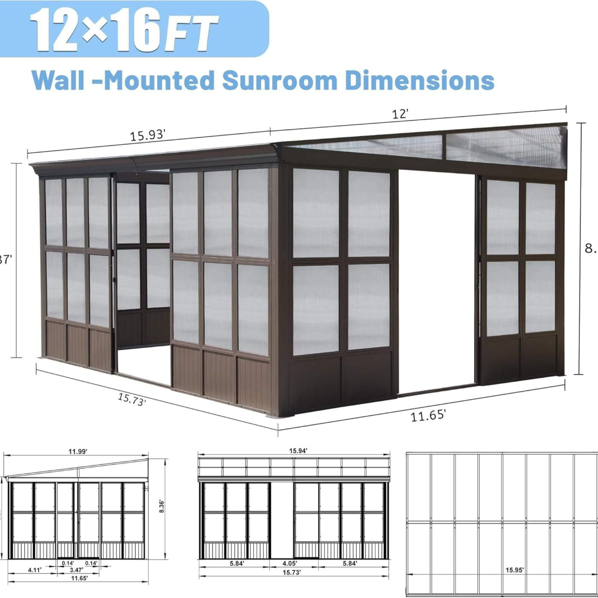 [12X16FT] Alora Horizon Extra-Large Heavy-Duty All-Season Sunroom With Sliding Doors And Polycarbonate Windows (SAK98357) – S