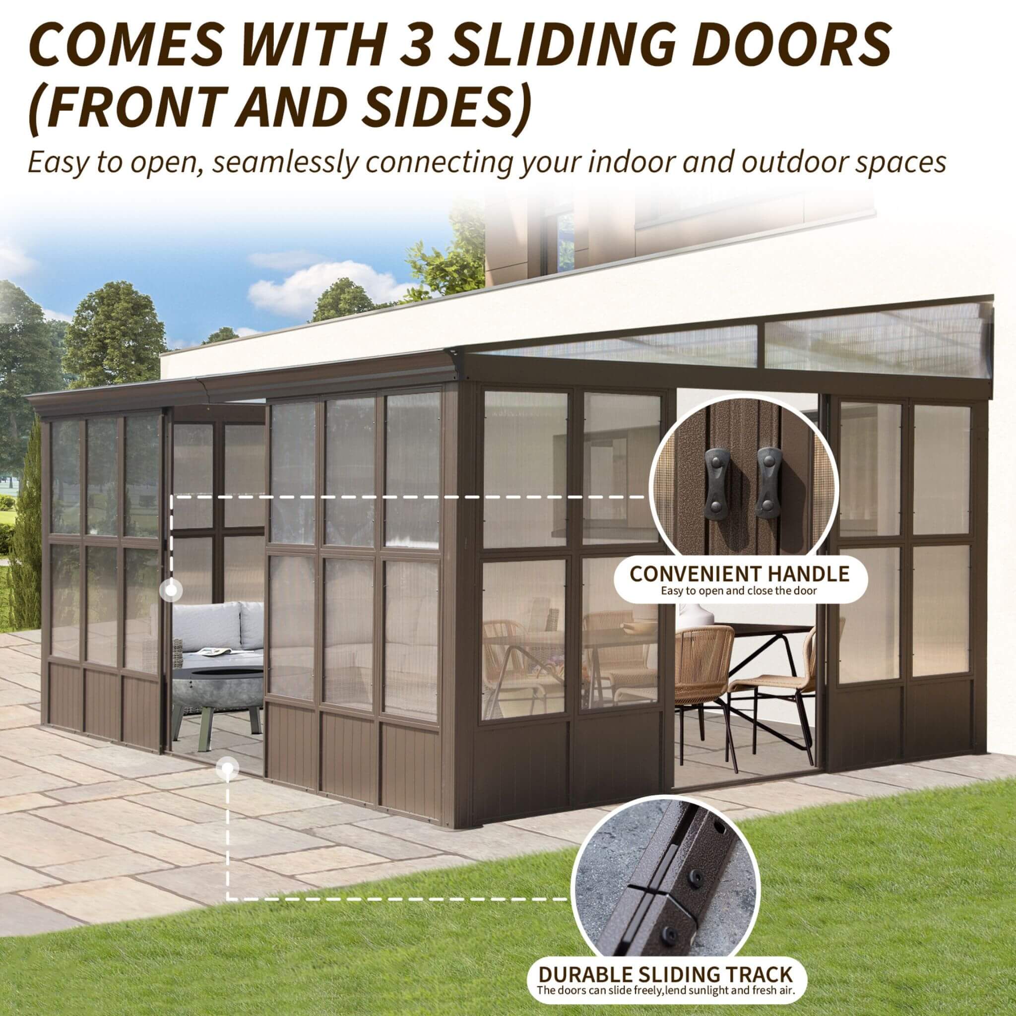 [12X16FT] Alora Horizon Extra-Large Heavy-Duty All-Season Sunroom With Sliding Doors And Polycarbonate Windows (SAK98357) – S
