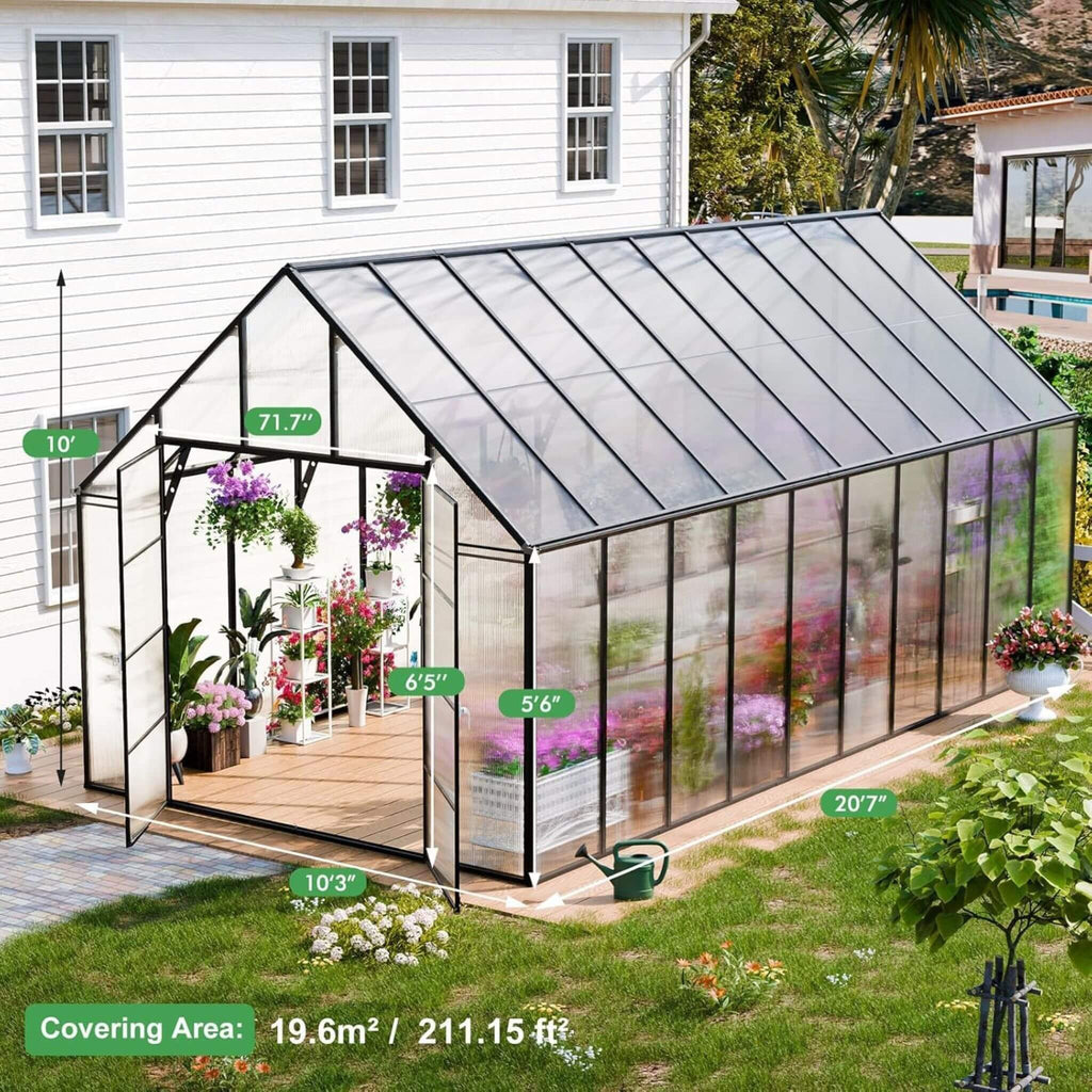 [10X20FT] Extra-Large Heavy-Duty Outdoor Backyard Greenhouse With Adjustable Roof Vents, 4MM (SAK59482) – SAKSBY WHOLESALE, v