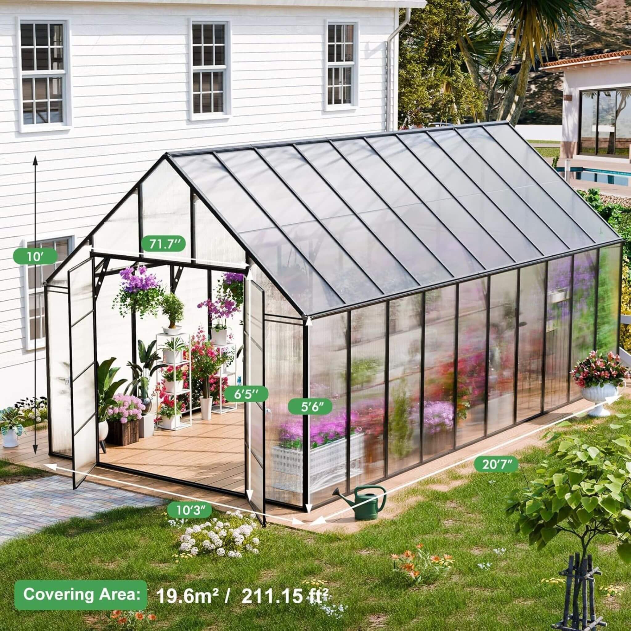 [10X20FT] Extra-Large Heavy-Duty Outdoor Backyard Greenhouse With Adjustable Roof Vents, 4MM (SAK59482) – SAKSBY WHOLESALE, v