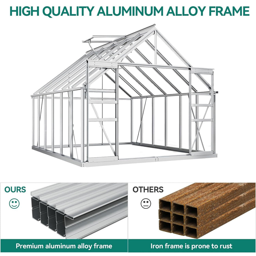 [10X12FT] Extra-Large Heavy-Duty Polycarbonate Aluminum Greenhouse With Sliding Doors And Vents (SAK74183) – SAKSBY WHOLESALE