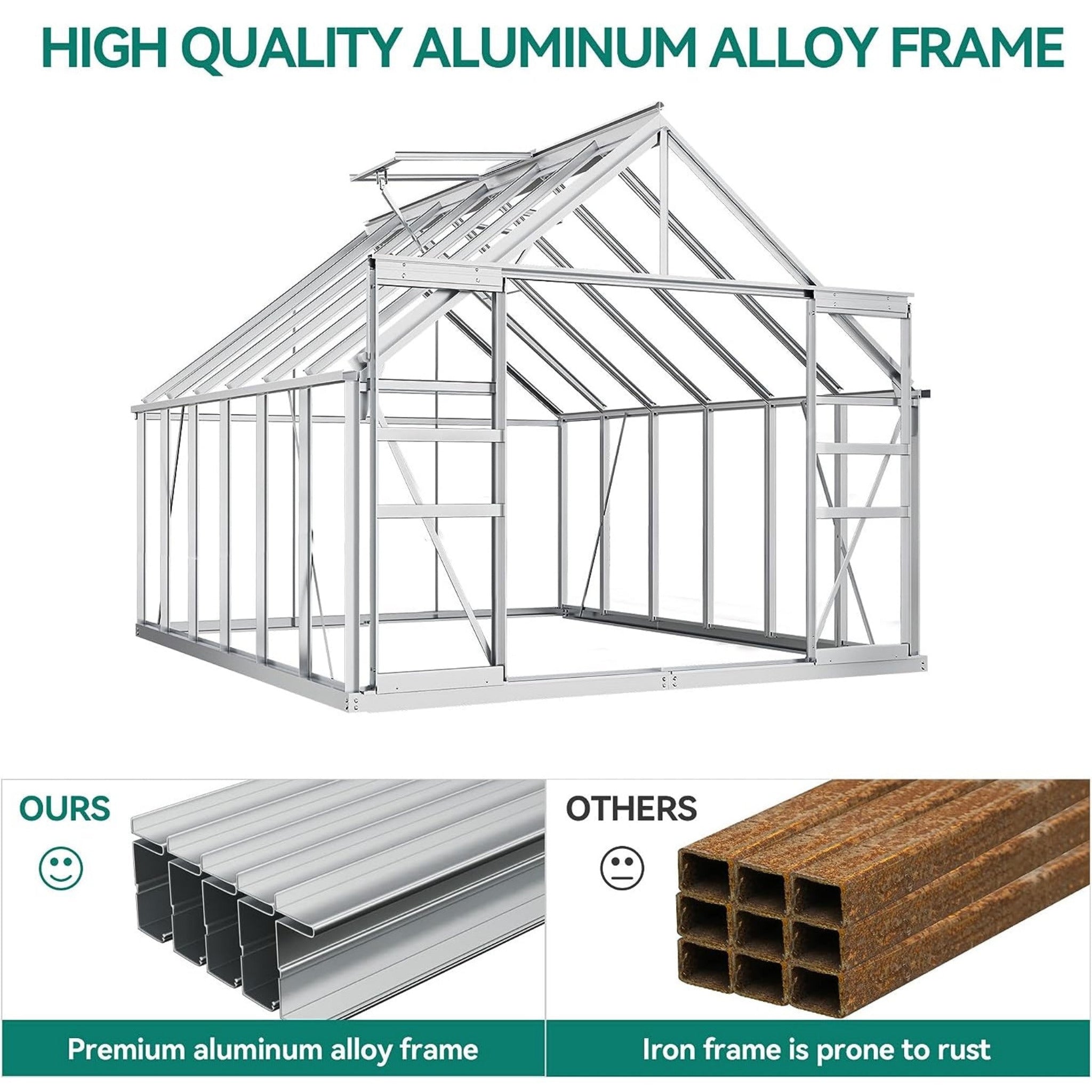 [10X12FT] Extra-Large Heavy-Duty Polycarbonate Aluminum Greenhouse With Sliding Doors And Vents (SAK74183) – SAKSBY WHOLESALE