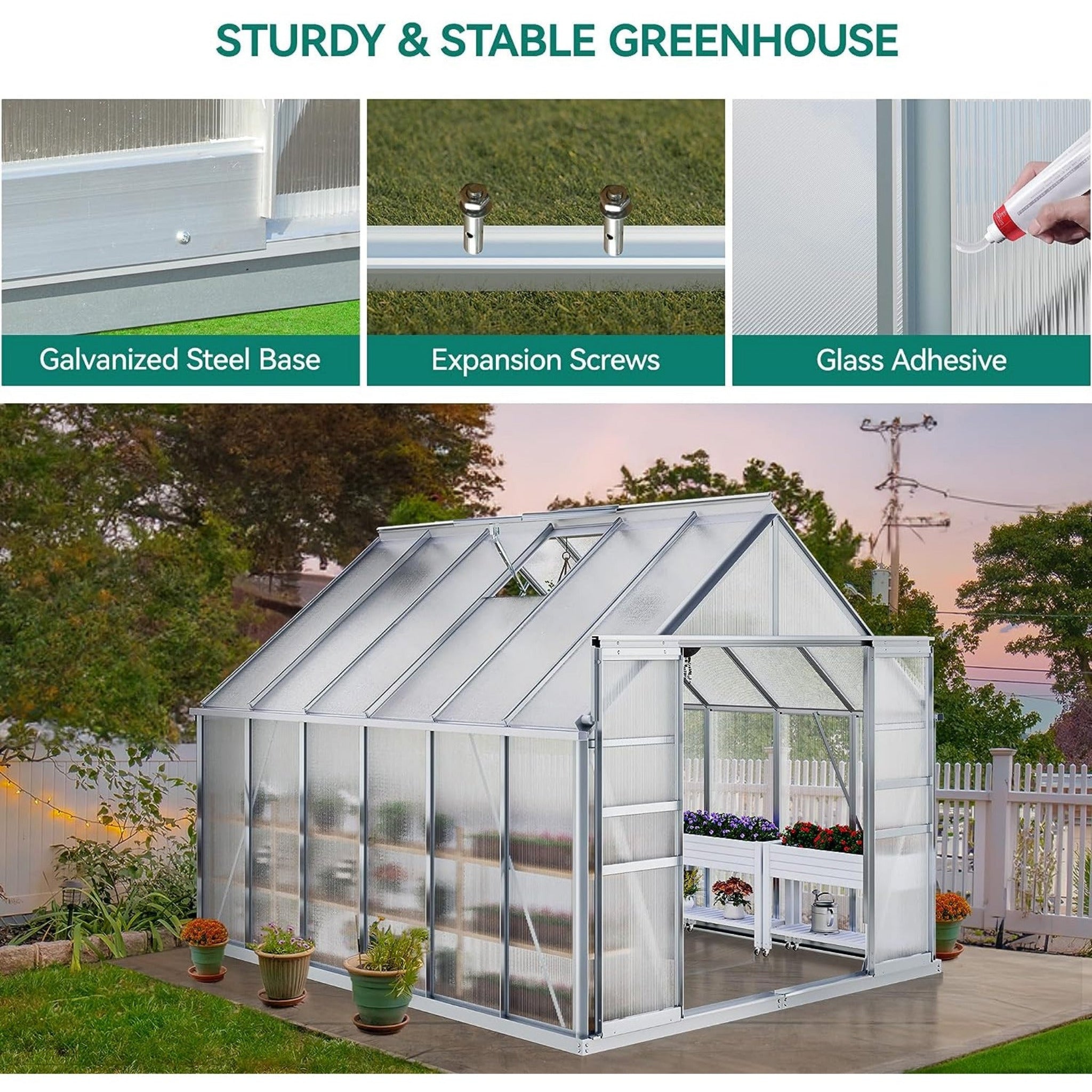 [10X12FT] Extra-Large Heavy-Duty Polycarbonate Aluminum Greenhouse With Sliding Doors And Vents (SAK74183) – SAKSBY WHOLESALE