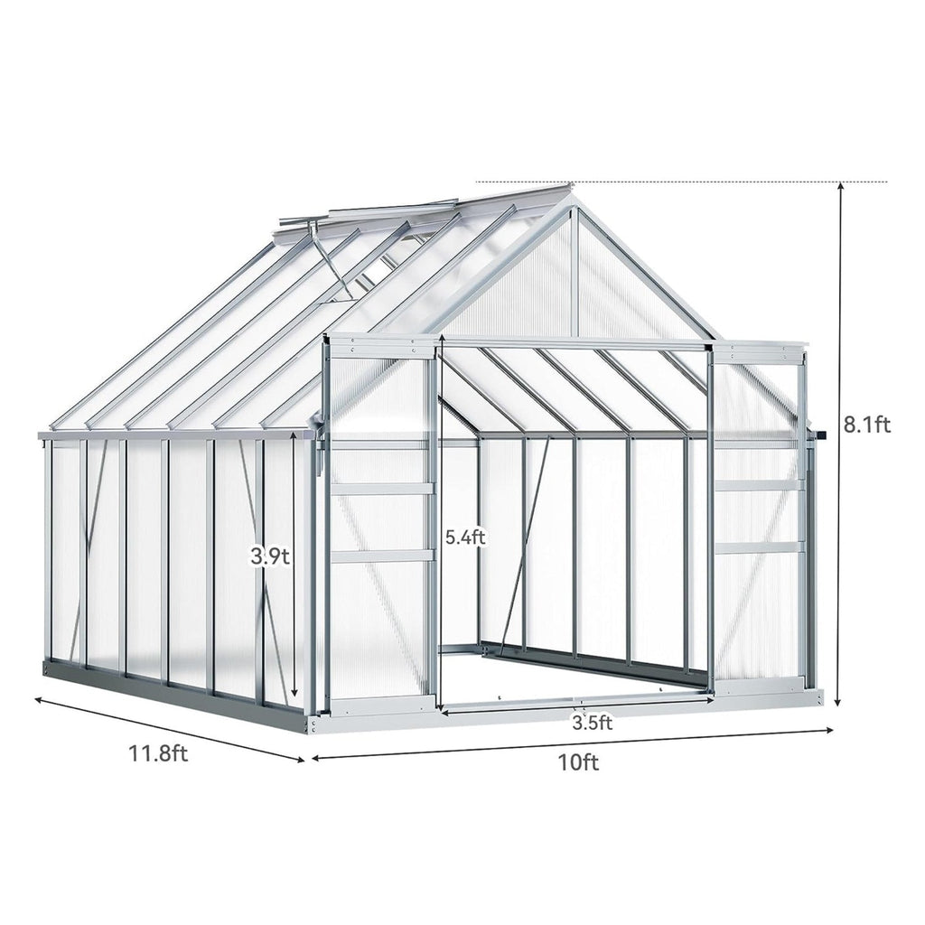 [10X12FT] Extra-Large Heavy-Duty Polycarbonate Aluminum Greenhouse With Sliding Doors And Vents (SAK74183) – SAKSBY WHOLESALE