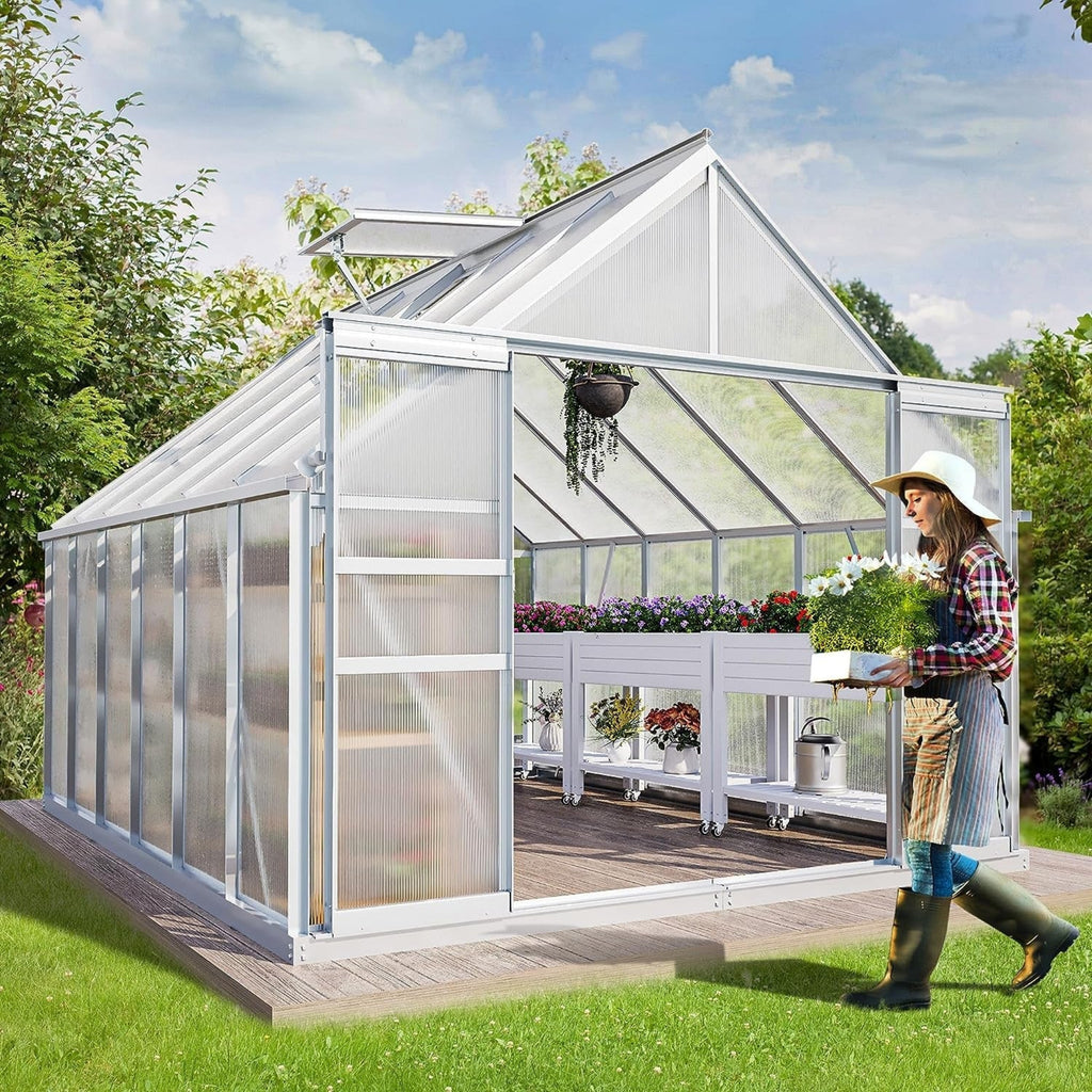 [10X12FT] Extra-Large Heavy-Duty Polycarbonate Aluminum Greenhouse With Sliding Doors And Vents (SAK74183) – SAKSBY WHOLESALE