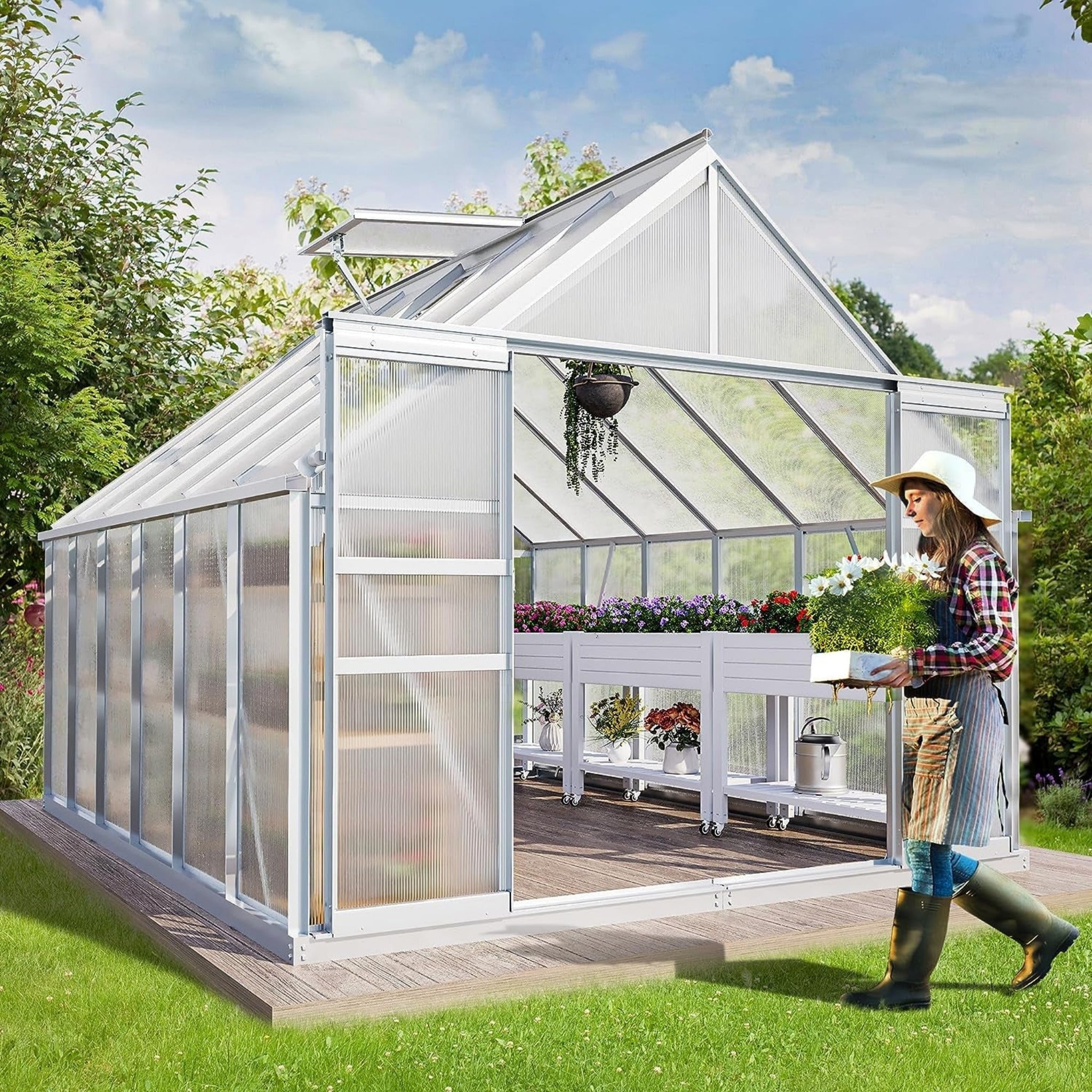 [10X12FT] Extra-Large Heavy-Duty Polycarbonate Aluminum Greenhouse With Sliding Doors And Vents (SAK74183) – SAKSBY WHOLESALE