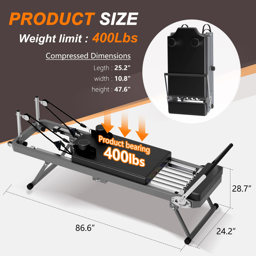 Core Pilates Extra-Large Multi-Functional Pilates Reformer Machine With Dynamic Resistance Cords And Aerobic Rebounder, Black