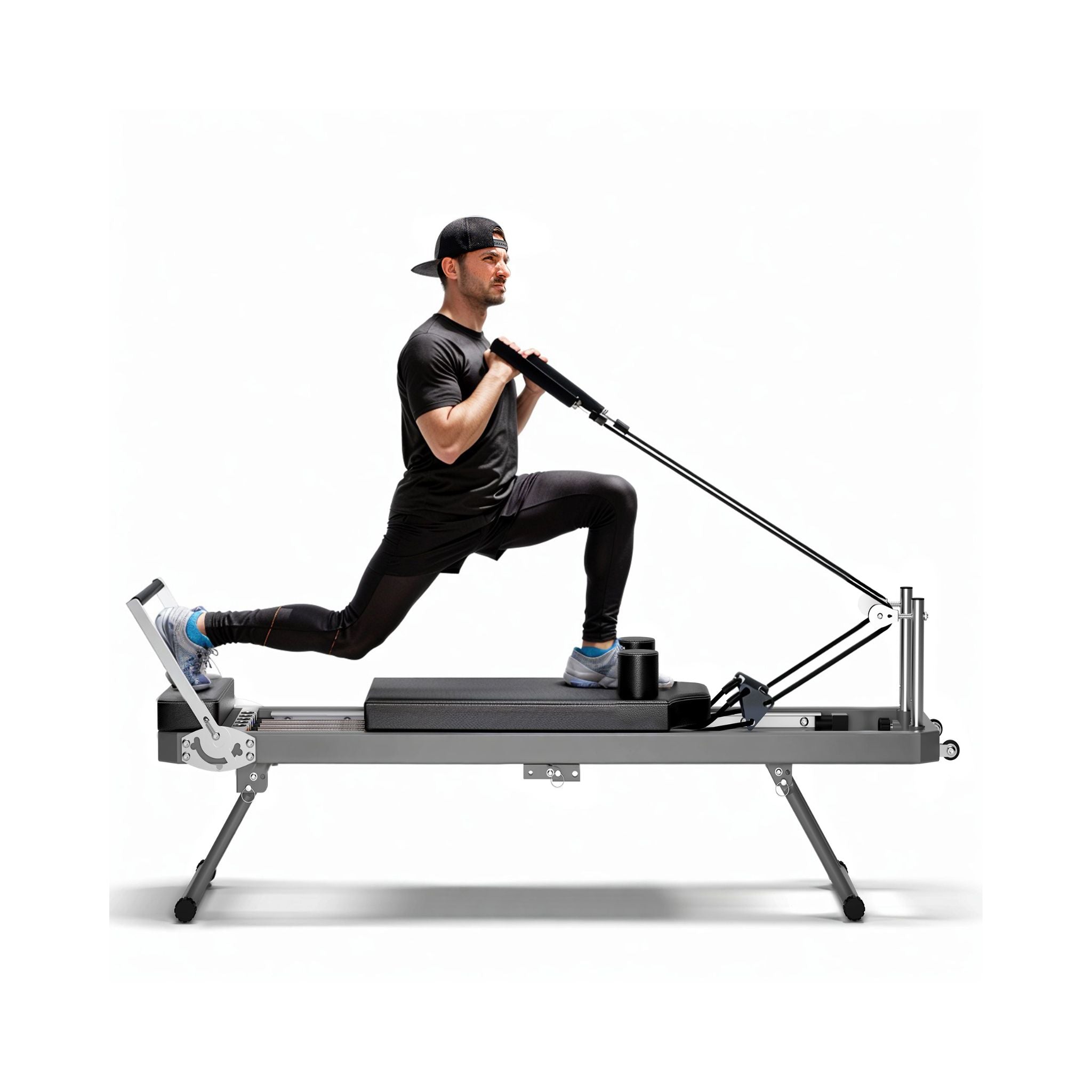 Core Pilates Extra-Large Multi-Functional Pilates Reformer Machine With Dynamic Resistance Cords And Aerobic Rebounder, Black