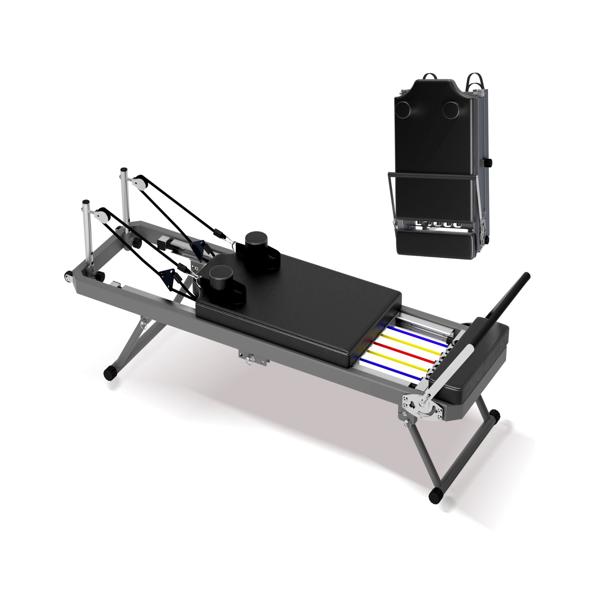 Core Pilates Extra-Large Multi-Functional Pilates Reformer Machine With Dynamic Resistance Cords And Aerobic Rebounder, Black