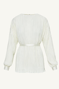 Ezra Satin Plisse Button Down Top - White Clothing Veiled 