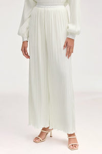 Ezra Satin Plisse Wide Leg Pants - White Clothing Veiled 