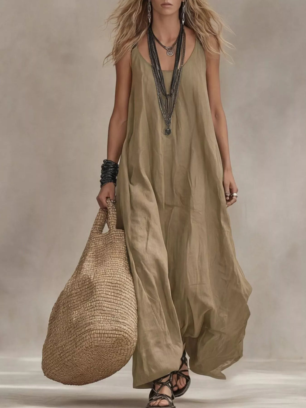 Full Size Scoop Neck Sleeveless Maxi Dress Plus Size