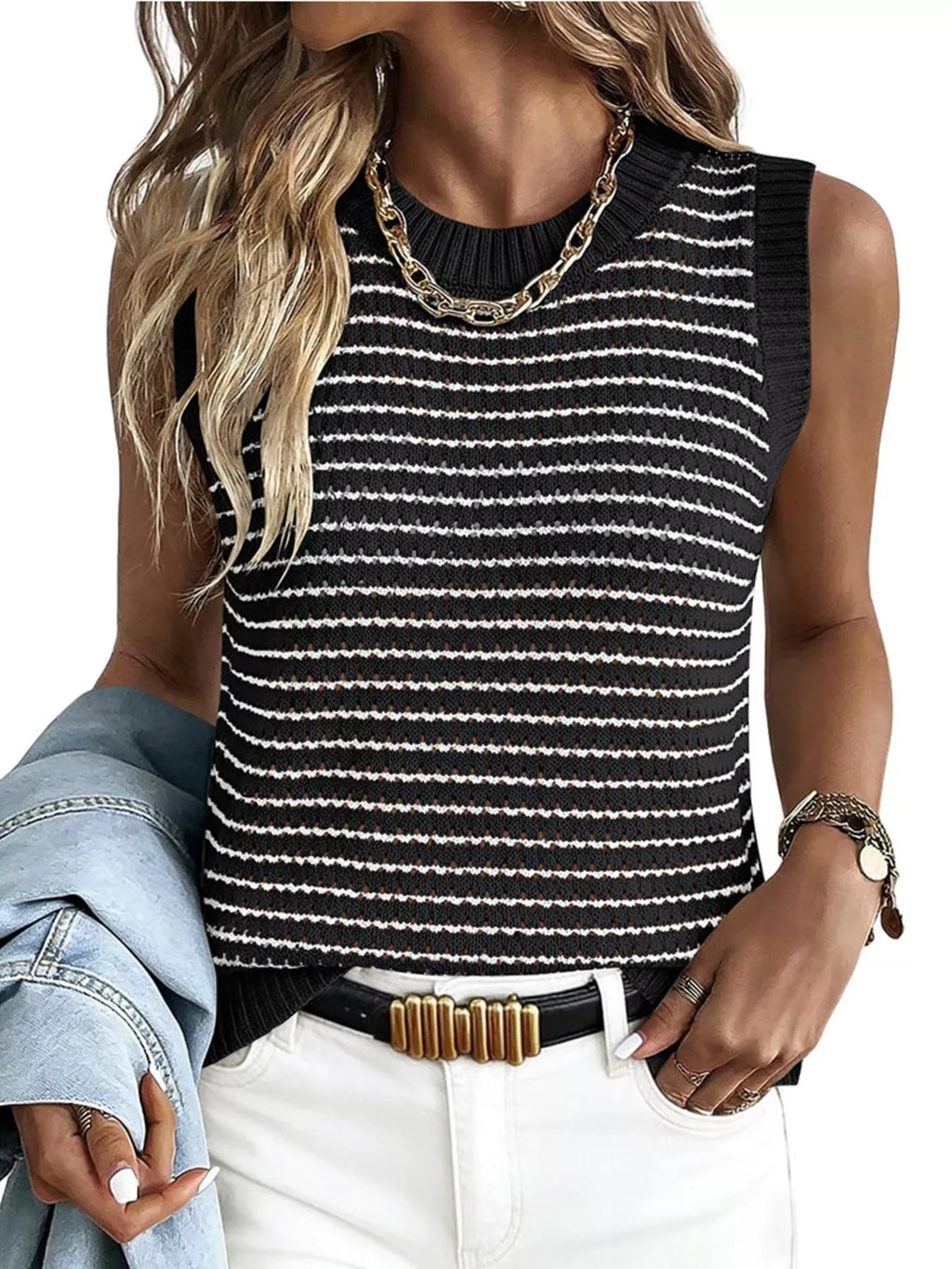 Striped Knit Sweater Vest