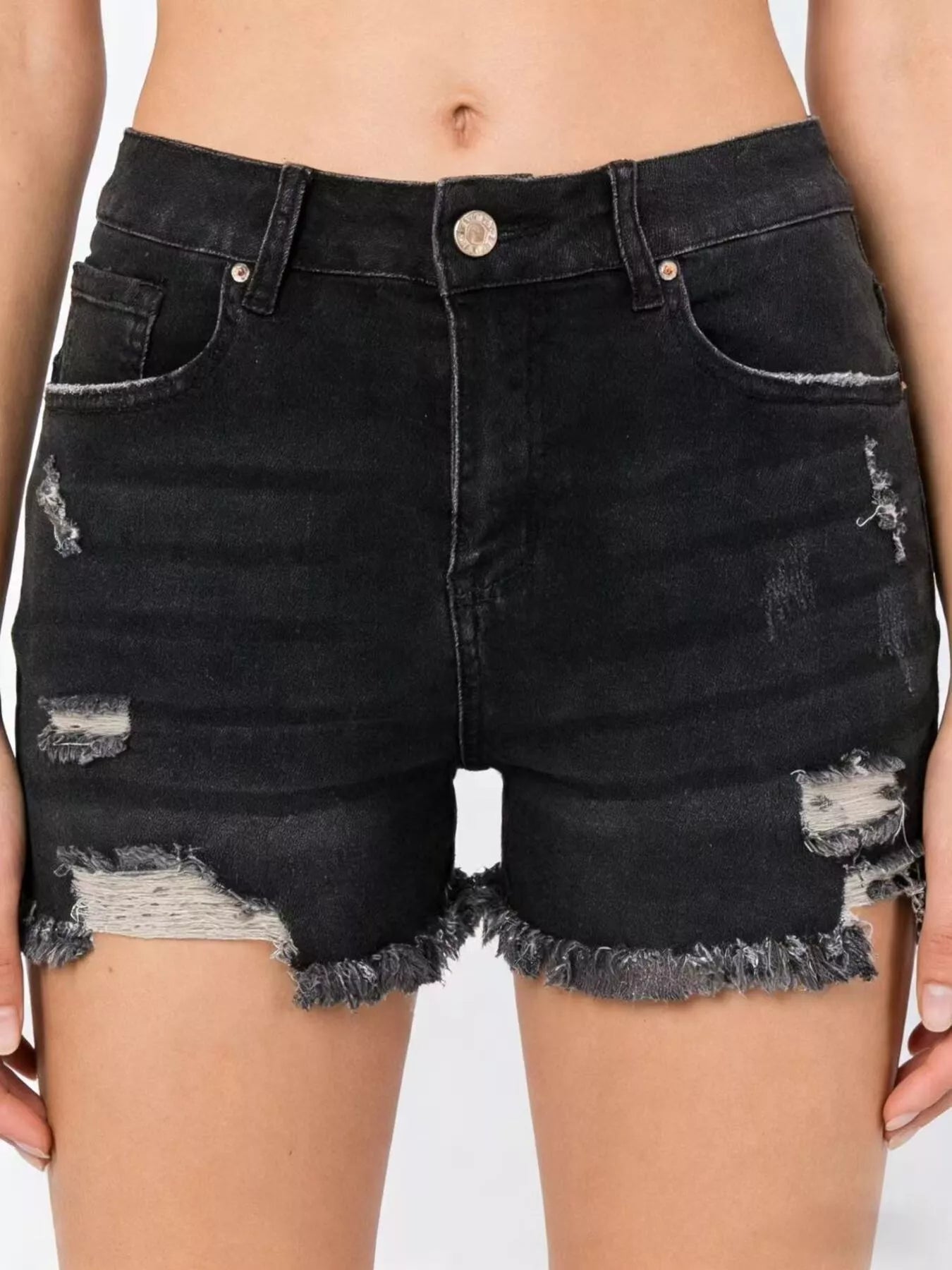 Distressed Frayed Hem Denim Shorts