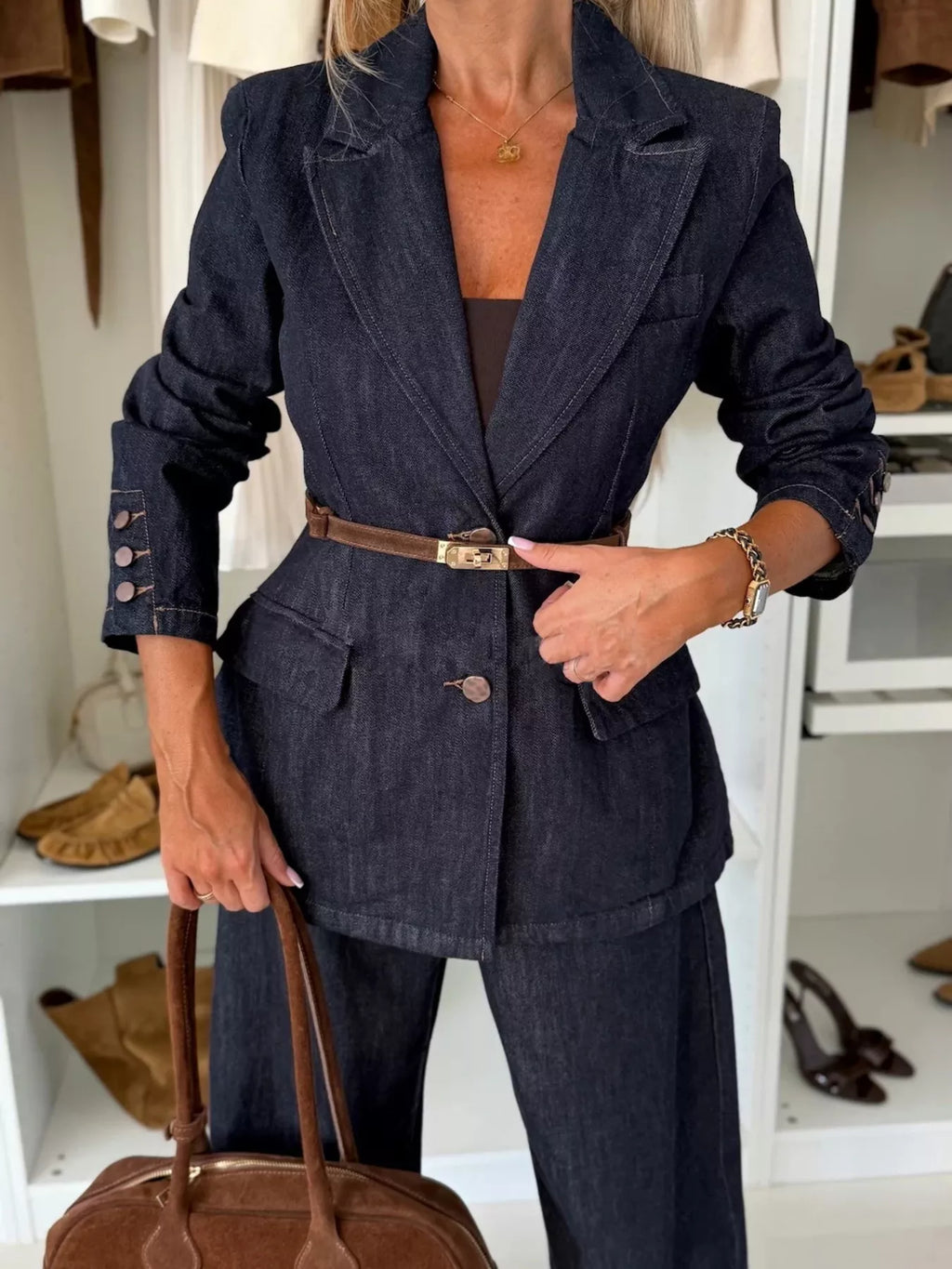 Single-Breasted Blazer and Jeans Denim Set