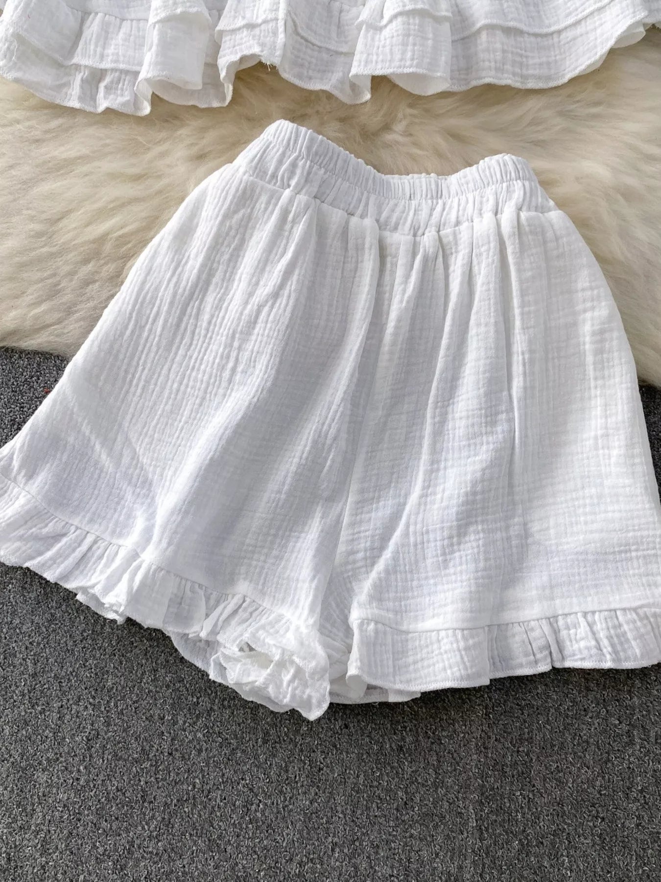 Tube Top & Long Sleeve Shirt & Shorts 3 Piece Set