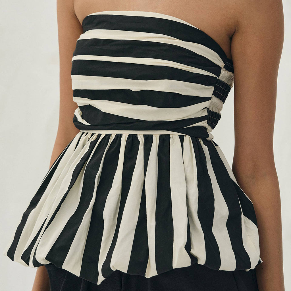 Pretty Little Patriot Pretty Little Patriot Black & White Striped Bubble Tube Top — detail shot 6
