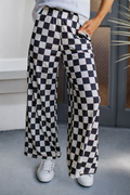 Pretty Little Patriot Pretty Little Patriot Black Checker Print Wide Leg Pants — main product shot
