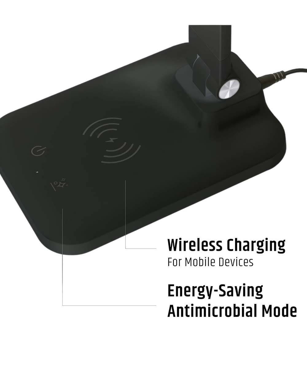 Brilli 15"H Bright-Clean Antimicrobial LED Desk Lamp Matte Black Finish with Wireless Charging – LampsUSA, view 5