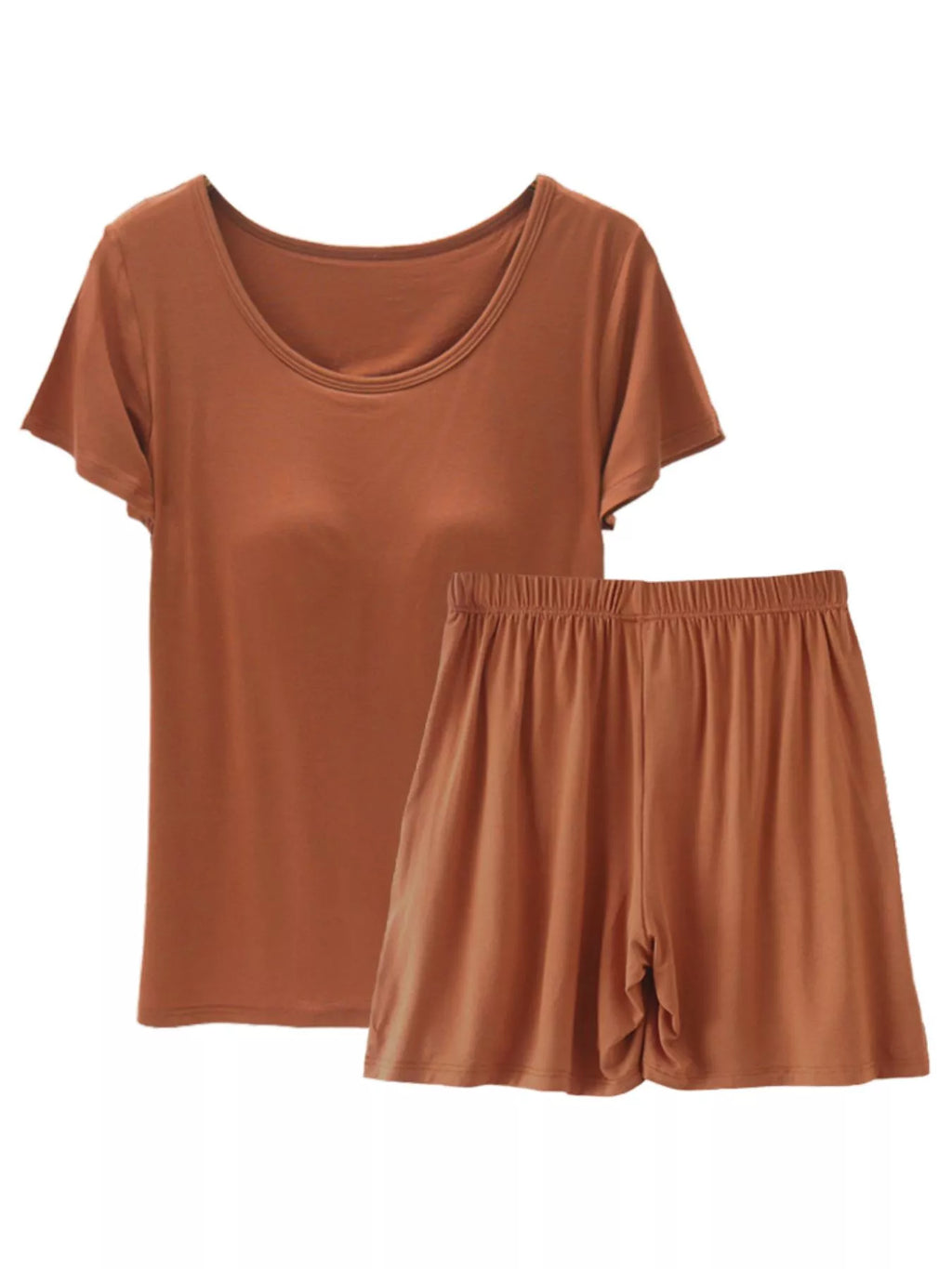 Plus Size Padded Modal Short Sleeve T-Shirt and Shorts Set