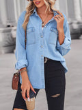 Button Down Washed Denim Shirt with Chest Pockets