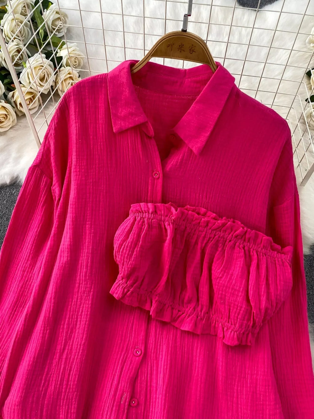 Tube Top & Long Sleeve Shirt & Shorts 3 Piece Set