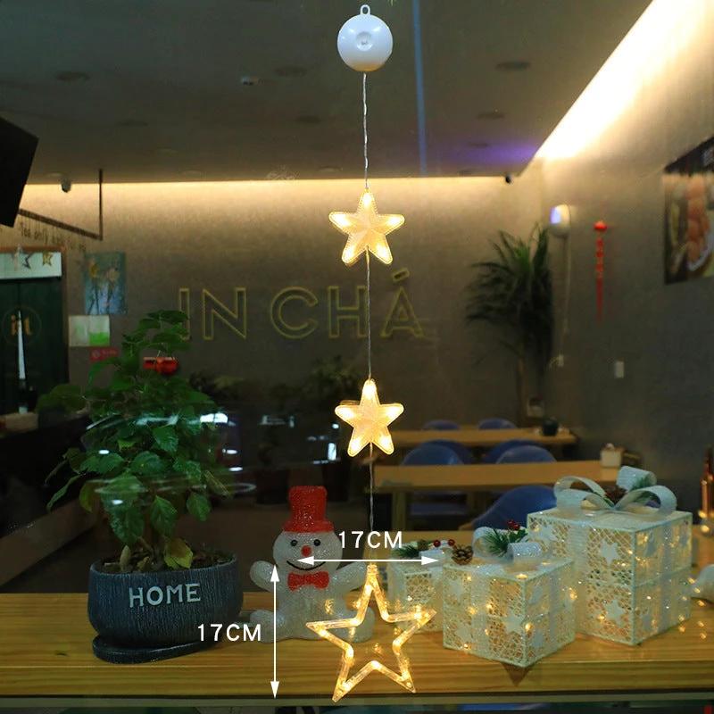 Christmas 3Pcs LED Star Hanging Lights For Home Decor Suction Cup Battery Powered