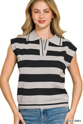 Zenana Viscose Striped Collared Sweater Vest