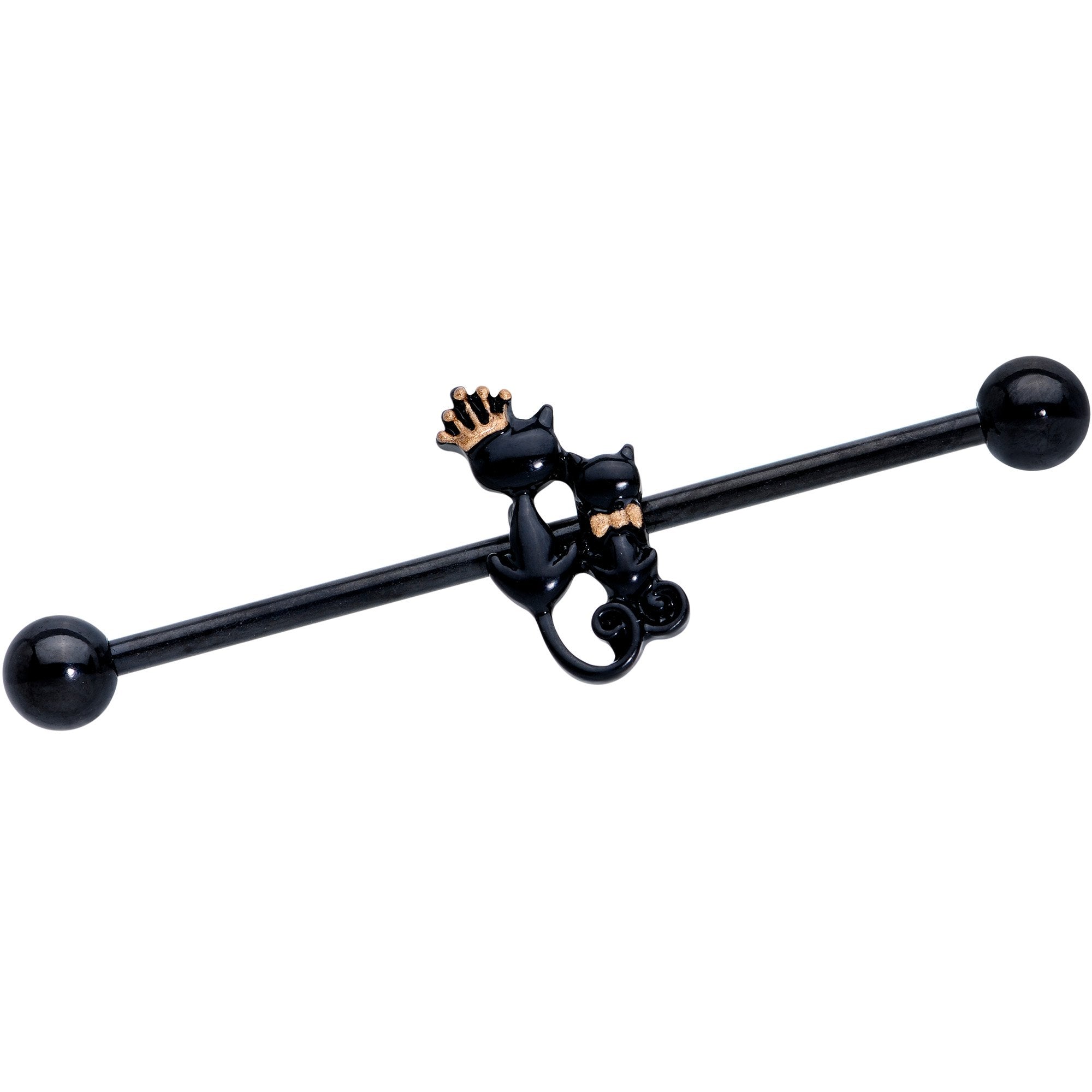 BodyCandy 14G Black PVD King and Queen Kitty Cat Industrial Barbell 38mm — main product shot