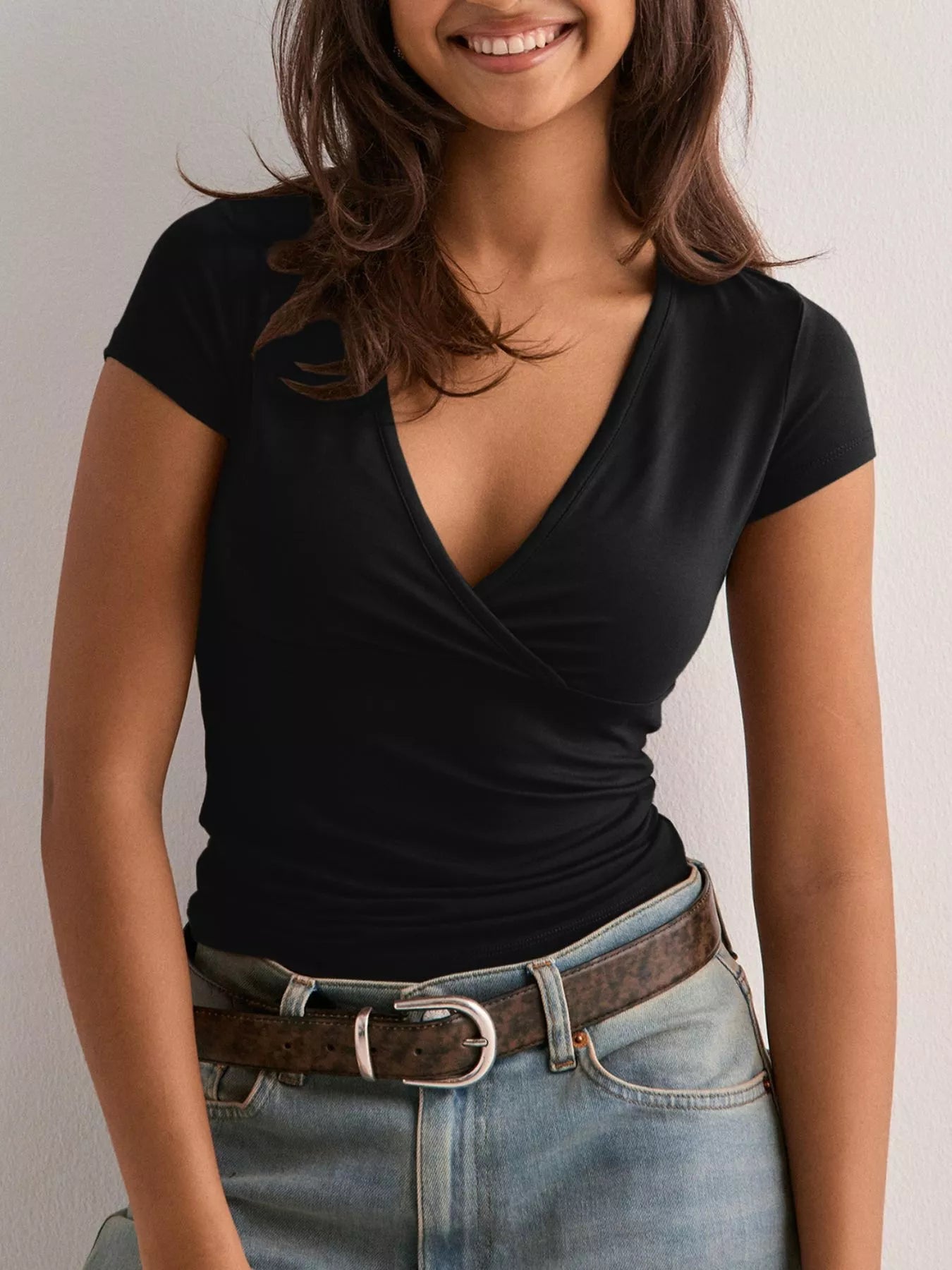Ruched Short Sleeve Fitted T-Shirt