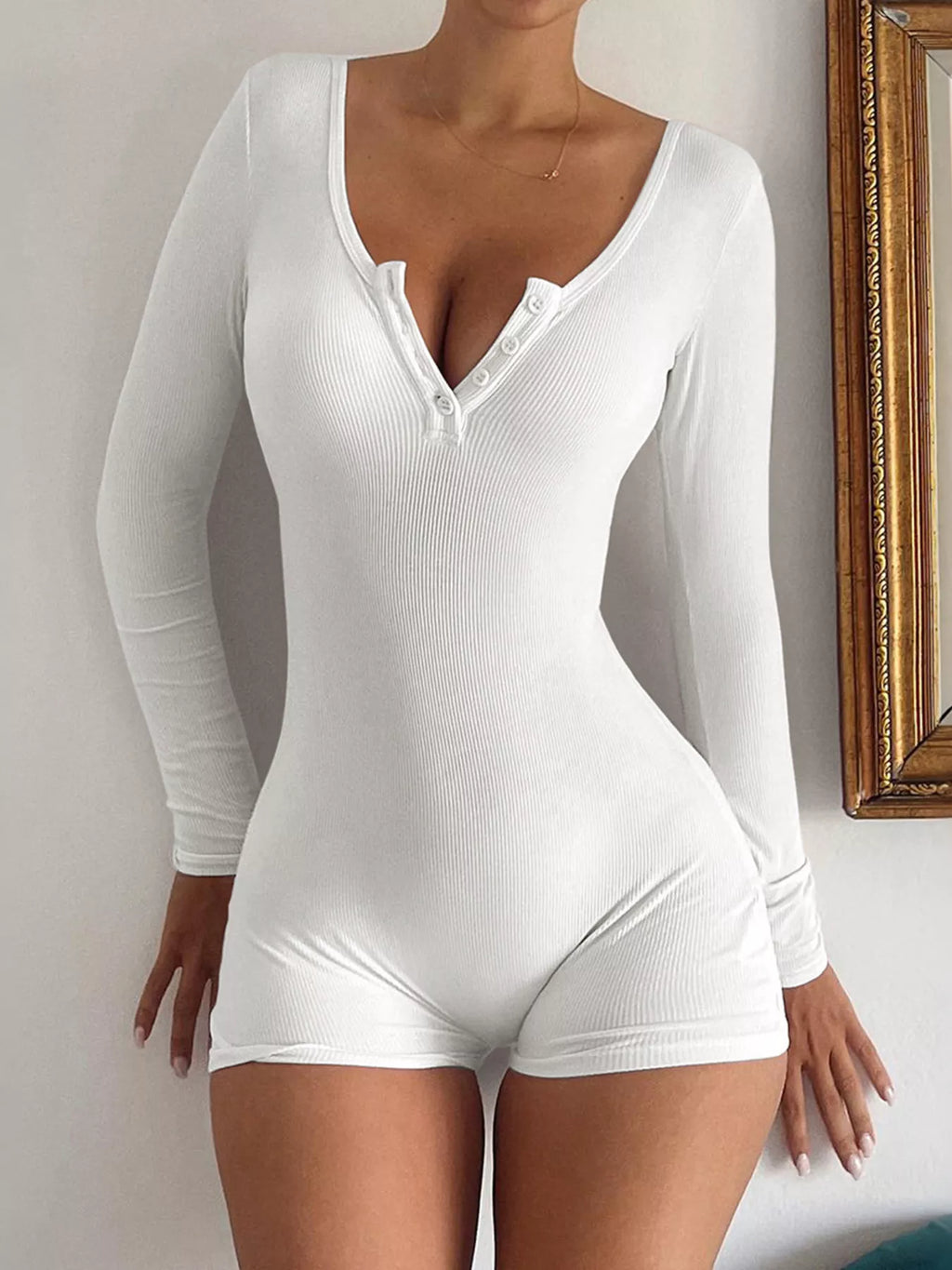 Ribbed Knit Long Sleeve Romper