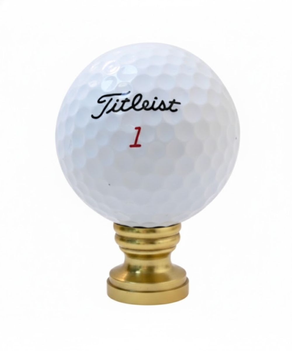 Golf Ball Lamp Finial, White, Polished Brass Base 2.25"h – LampsUSA