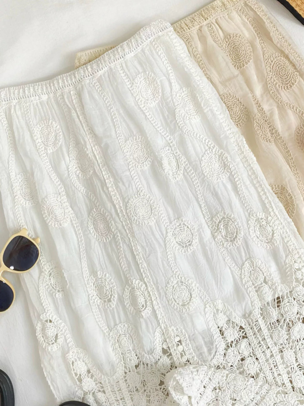 Lace Elastic Waist Midi Skirt