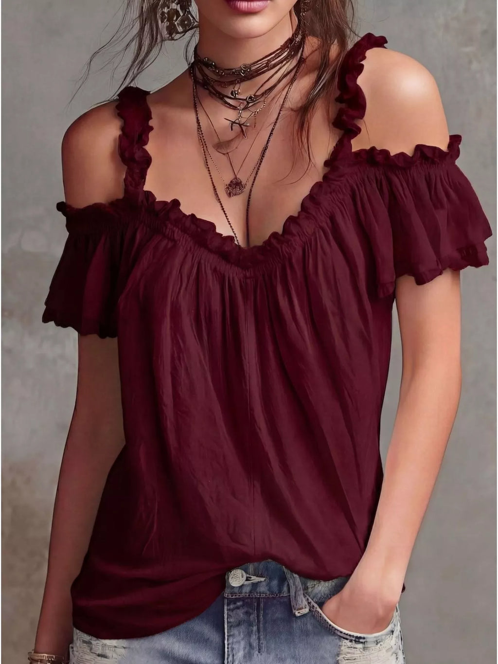 Frill Cold Shoulder Blouse