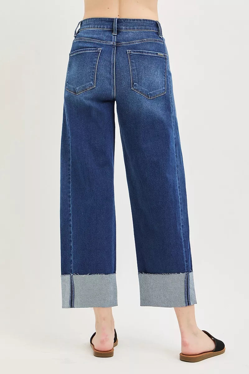 RISEN Full Size Slouchy Crop Barrel Cuffed Jeans Plus Size