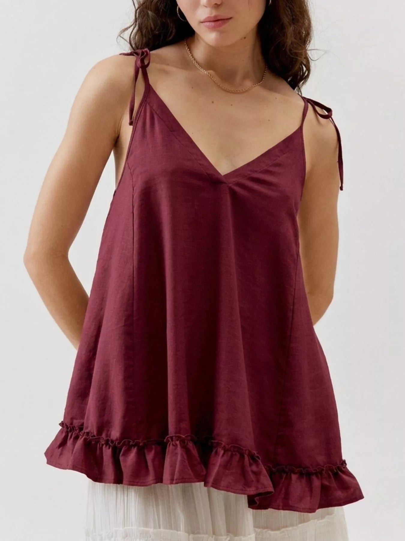Tie-Strap Ruffle Hem Cami