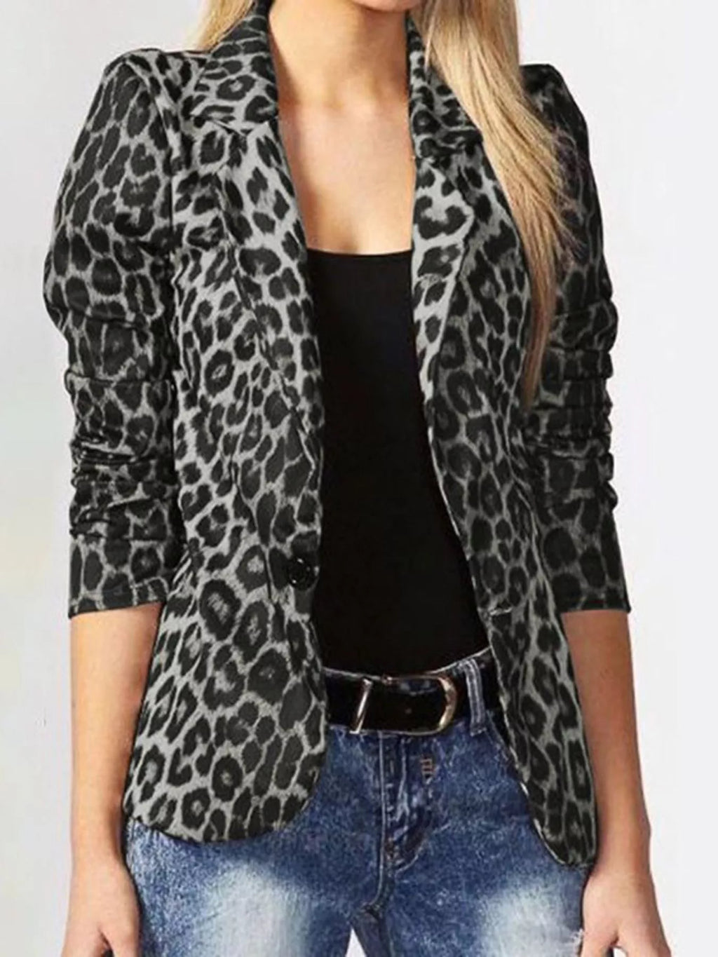Leopard Print One Button Blazer