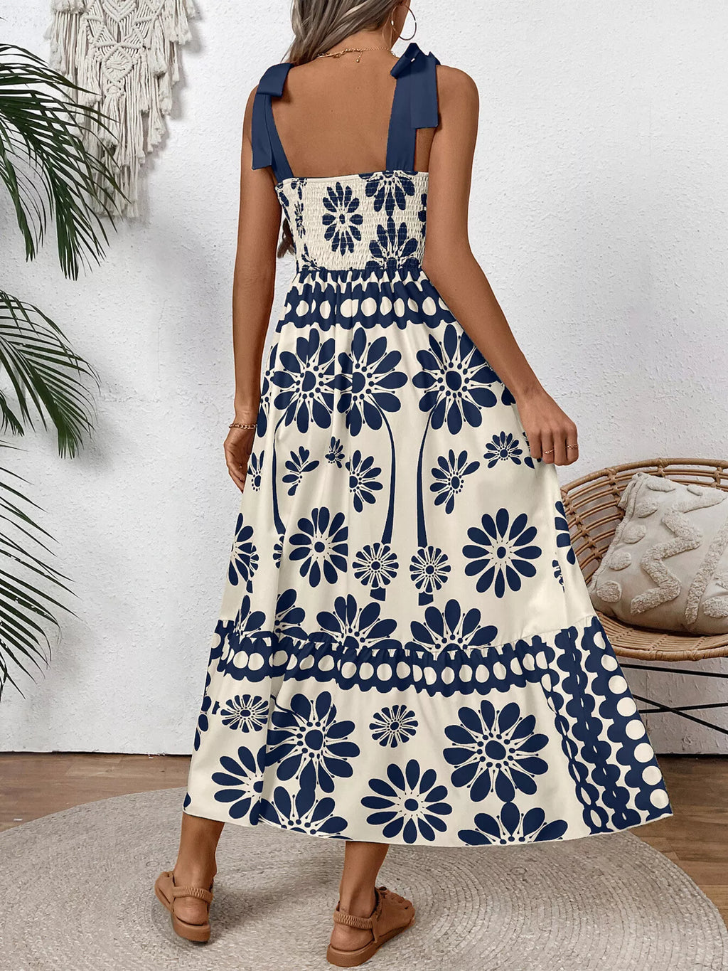 Floral Print Tie-Shoulder Midi Dress