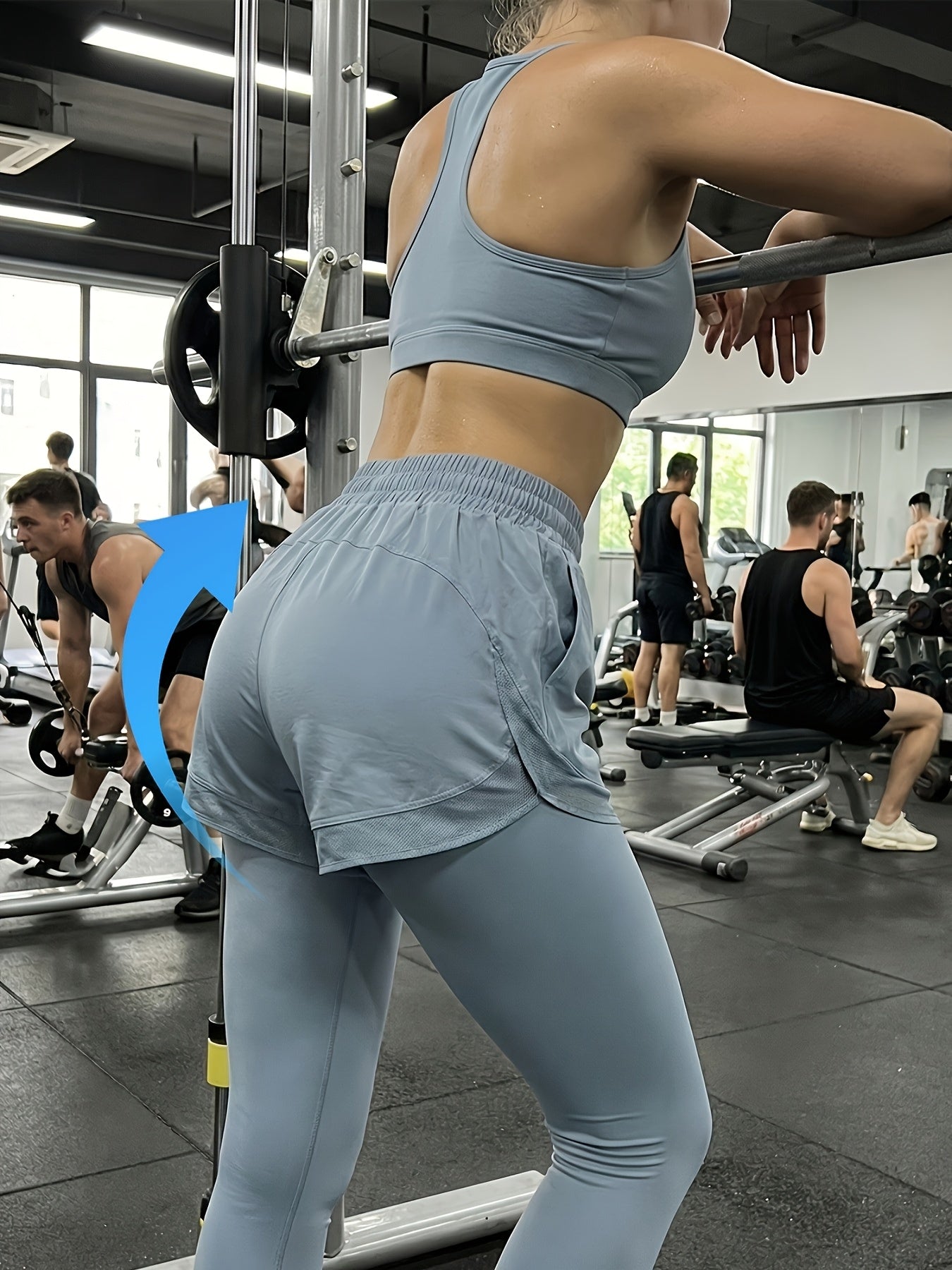 MyClosetAid 2pcs Faux 2pcs Athletic Pants Color-block Design with Built-in Pockets — back view